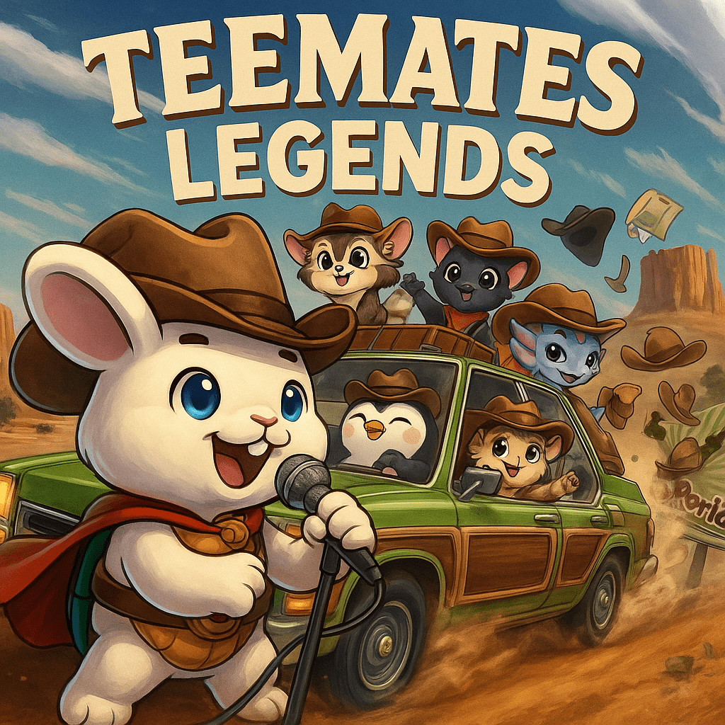 TeeMates Legends album cover featuring the characters on a musical desert adventure